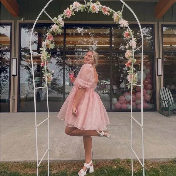 Pink Puff Sleeve Dress - Picture 5 of 7